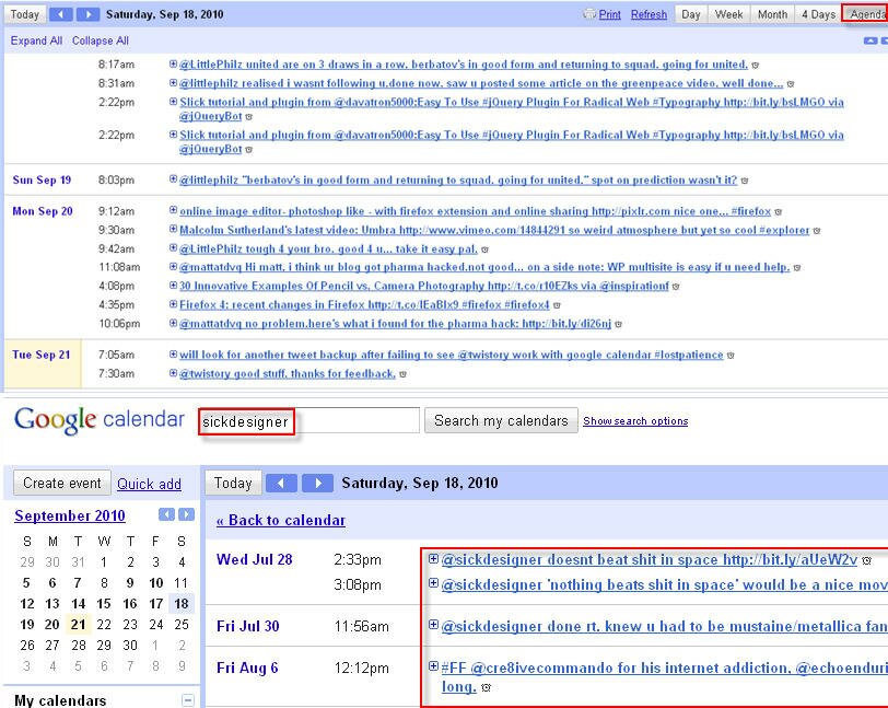 Your Tweets in Google Calendar
