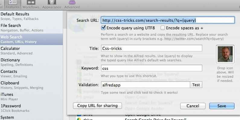 A custom CSS-tricks alfred search